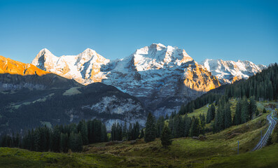 Eiger, Mönch and Jungfrau peaks in Swiss Alps