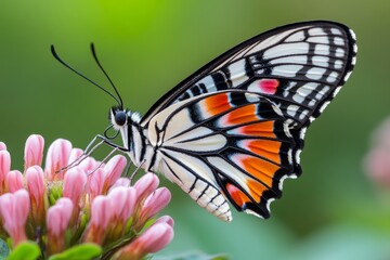 Naklejka premium A detailed shot of a dwarf butterfly resting on a flower petal, with its delicate wings showing intricate patterns
