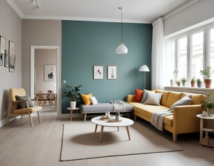 Fototapeta premium midcentury scandinavian interior design of a modern living room 