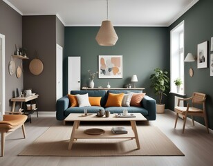 midcentury scandinavian interior design of a modern living room 