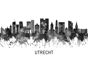 Utrecht Netherlands Skyline Landscape Watercolor
