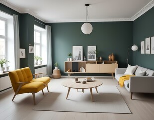 Fototapeta premium midcentury scandinavian interior design of a modern living room 