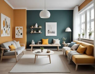 midcentury scandinavian interior design of a modern living room 