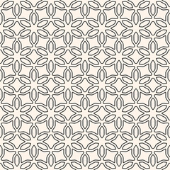 Fototapeta premium Vector abstract geometric ornament. Luxury seamless pattern in arabesque style. Monochrome background with floral lattice, mesh, linear grid, diamonds. Black and white texture. Repeated minimal design