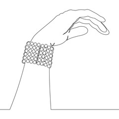 Continuous one single line drawing Female hand in a luxurious bracelet. Jewelry products icon vector illustration concept
