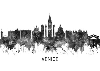 Fototapeta premium Venice Italy Skyline BW, landscape watercolor abstract painting print poster Heilongjiang travel illustration urban art modern downtown landmarks