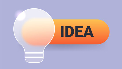 Glass morphism electric bulb button. Vector idea pop up notification element
