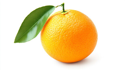 orange fruit with green leaf isolated on white background.