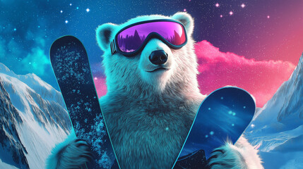 Lustige Weihnachtskarte Motiv Weihnachten mit Tier Skibrille Eisbär, Fuchs, Rehntier, Elch, Pinguin cool mit Platz für Text isoliert Generative AI