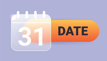 Glass morphism calendar date button. Vector planning pop up notification element