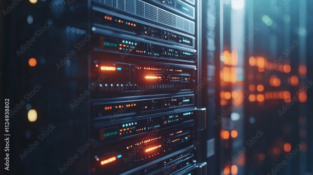 Poster data center operations modern server facility technology infrastructure high-tech environment close-