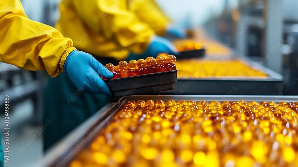 Poster factory workers inspecting and monitoring palm oil production lines for control