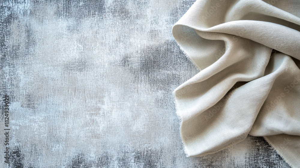 Aufkleber beige linen napkin folded on rustic gray table background