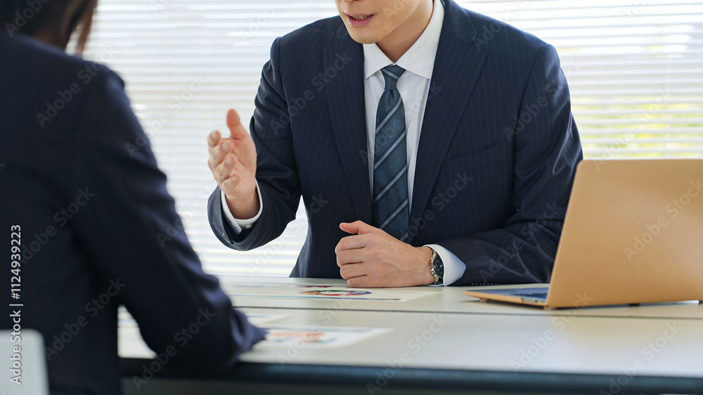 Aufkleber ビジネス、会議、ミーティング、打ち合わせ、男性、説明、話す、商談、ビジネスパーソン、営業、アドバイザー、コンサル、コンサルティング、コンサルタント、経営、マネジメント、マーケティング、ファイナンシャル