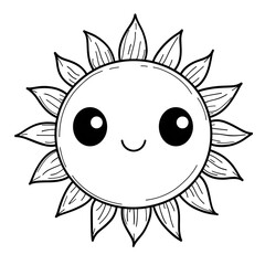Flower with eyes, sunshine, simple and easy coloring book for kids, cartoon style.