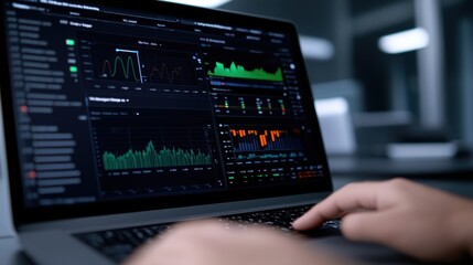 Data Analysis Dashboard on Laptop Screen with Graphs and Charts Displayed