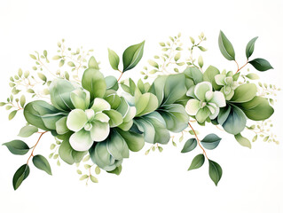 Superb Watercolor Illustration of White Flowers and Green Leaves