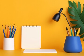 A flat geometric design of a sketchpad with clean, abstract shapes symbolizing drawing tools