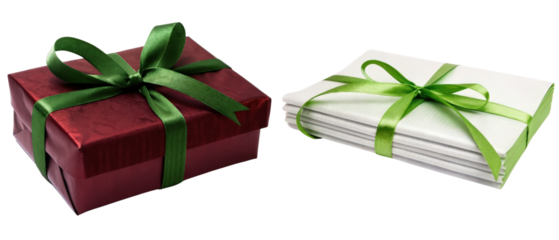 Two gifts with blue ribbons isolated with transparent background