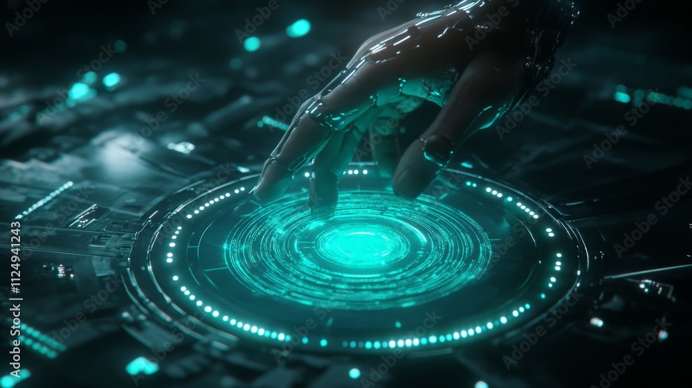 Aufkleber futuristic digital interaction cybernetic lab abstract visuals neon environment close-up view techno
