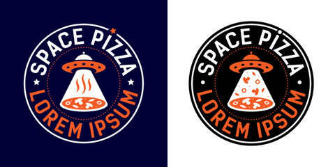 Space pizza. Emblem or logo template. Vector 