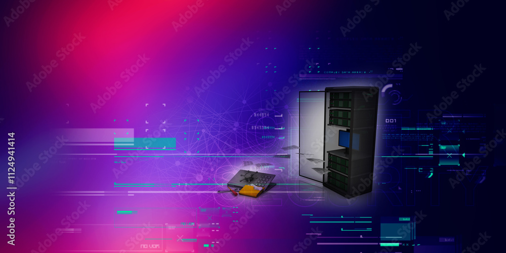 Poster 3d illustration data center server data sharing folder