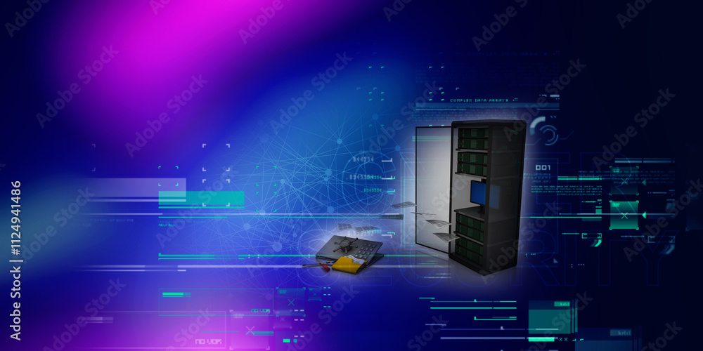 Poster 3d illustration data center server data sharing folder