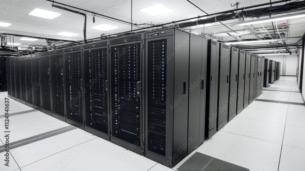 Poster data center operations technology hub infrastructure overview modern environment wide angle view dig