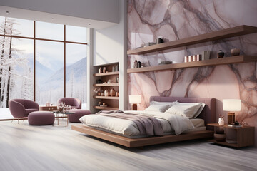 Modern luxury beautiful bedroom and dressing room scene mockup, interior design, 