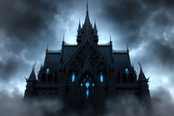 Naklejka premium A gothic depiction of a DVD cover for a horror film, featuring dark, moody artwork with ornate patterns and eerie imagery