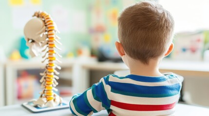 Child Examines Spinal Curvature with Doctor's Guidance
