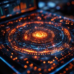 A digital visualization of a swirling galaxy with vibrant colors representing data.