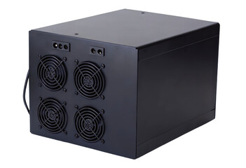 Obraz premium Black box with multiple cooling fans isolated with transparent background
