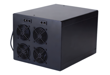 Black box with multiple cooling fans isolated with transparent background