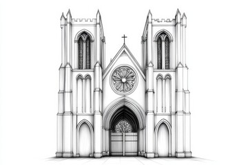 A hyper-detailed architectural drawing of a Gothic cathedral, with intricate patterns and symmetrical designs