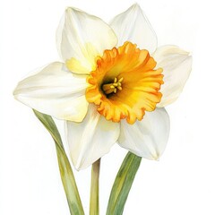 Fototapeta premium Watercolor painting of a single daffodil.