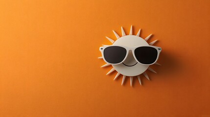 A Cheerful Anthropomorphic Sun with Sunglasses Radiating Joyful Vibes Against a Bright Orange Background. National Humor Month Concept
