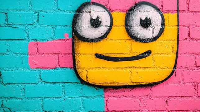 Cheerful Graffiti Murals: Bright Colors and Playful Expressions on a Vibrant City Wall Today. National Humor Month Concept