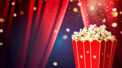 Luxurious Popcorn Box with Cinema Backdrop and Space for Copy