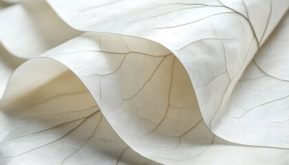 Close-up of delicate, white, leaf-like material, softly draped with visible veins.