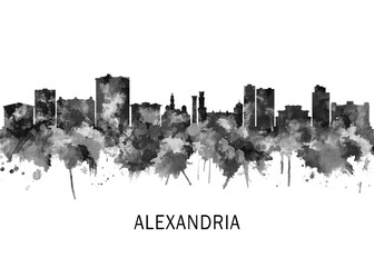 Fototapeta premium Alexandria Egypt Skyline BW, landscape watercolor abstract painting print poster Heilongjiang travel illustration urban art modern downtown landmarks