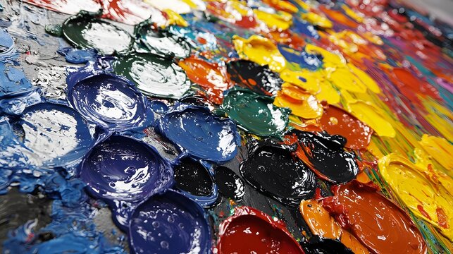 Randomly placed blobs of paint in contrasting colors, creating a vibrant and unrestrained look.