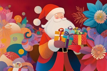 Naklejka premium Santa carries a few presents against red background
