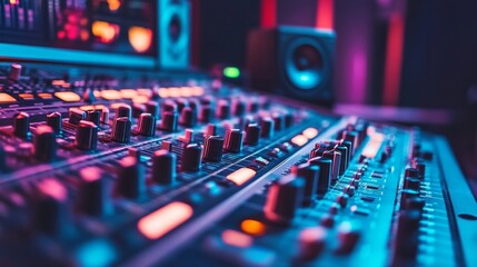 Mixing music tracks in a studio environment urban space digital media creative atmosphere close-up sound engineering concepts