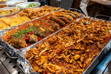 Delicious buffet in Chinese fast food restaurant