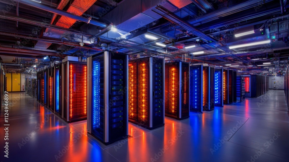 Poster data center operations modern facility technology infrastructure controlled environment wide angle h