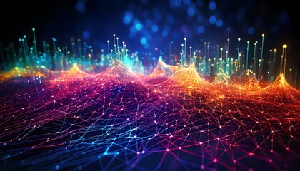 Obraz premium Neural Network 3D Illustration with Big Data and Cybersecurity Focus