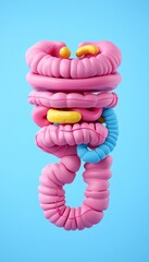 3D Illustration of Human Digestive System Anatomy, Isolated on Blue Background, Medical Concept Art.