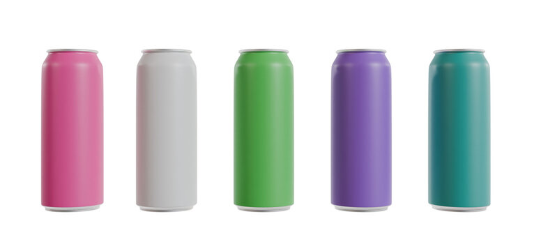 Aluminium bottles for drinks without logo (mock up) in different colors isolated on a white background, front view
