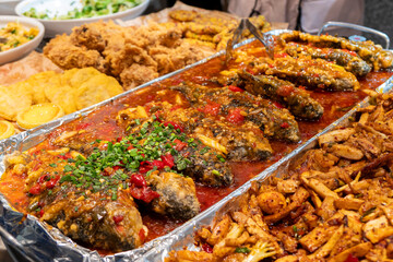 Delicious buffet in Chinese fast food restaurant